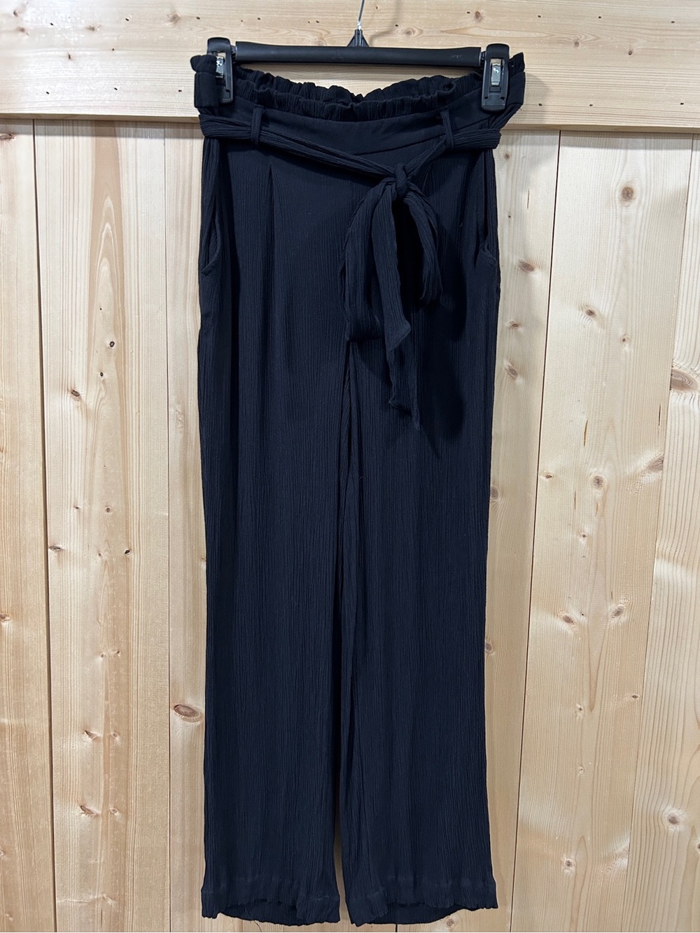 LOFT Beach Black Crinkle Gauze Wide Leg Paperbag Pants XS EUC